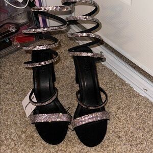 Chic Black and Silver Heeled Sandals
